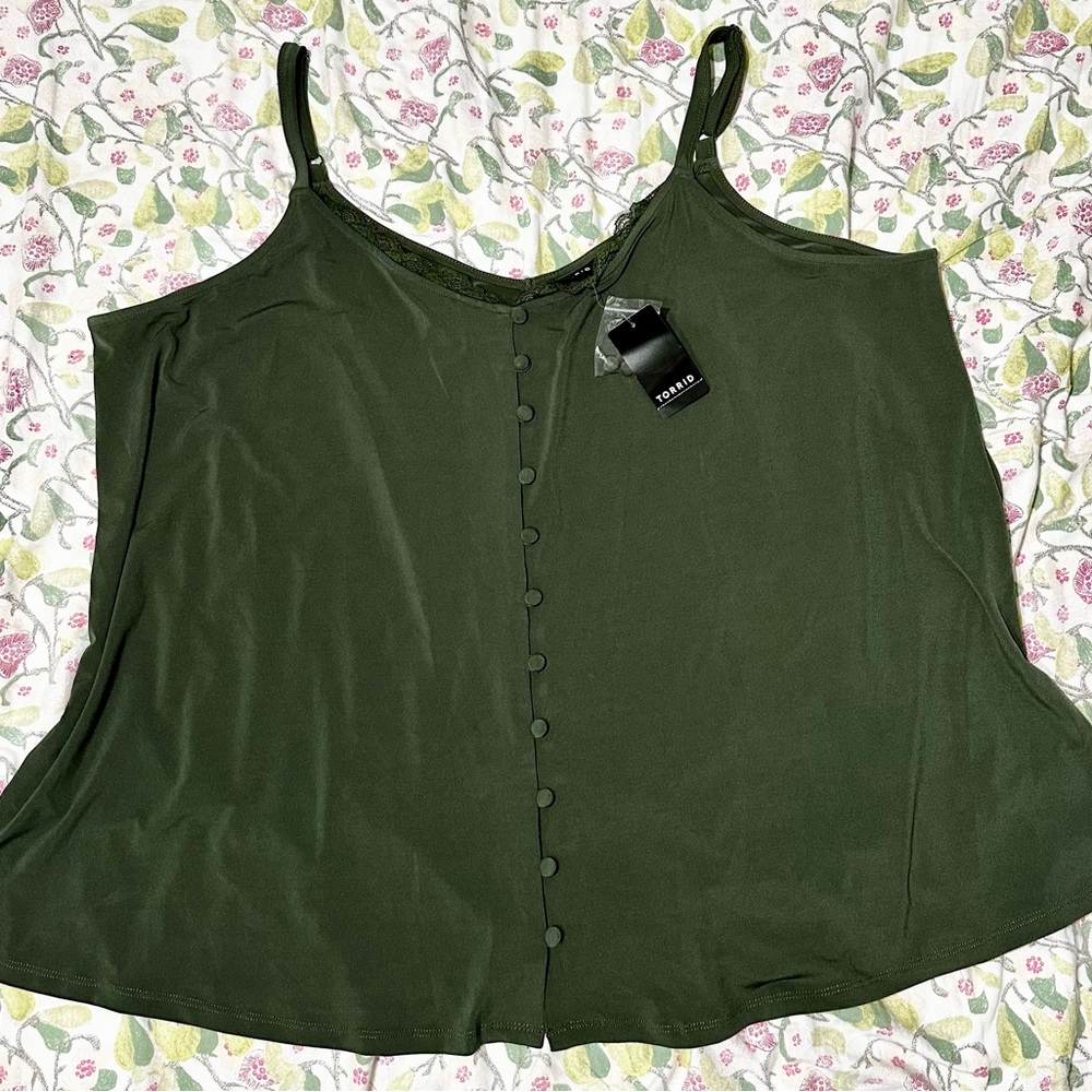 Torrid Olive Green Button-down Lace Cami Top